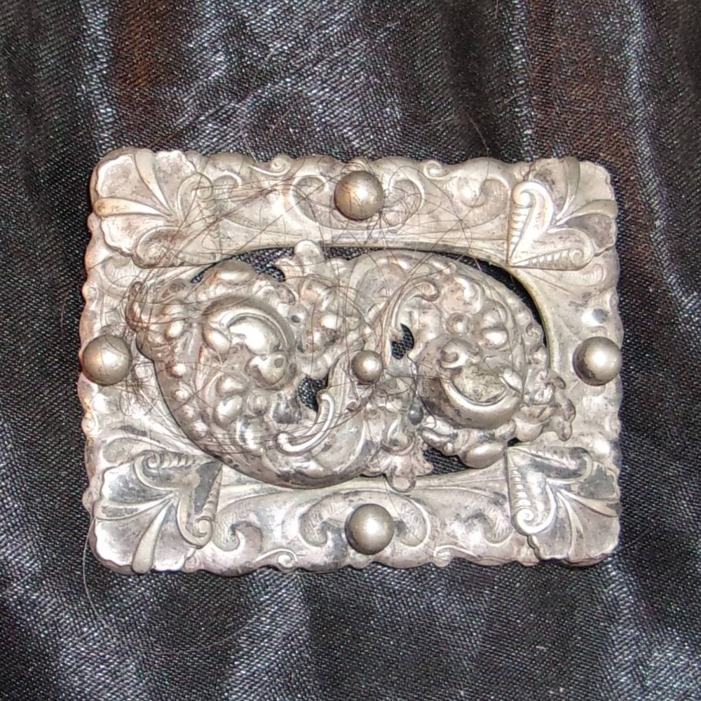 4 FOR $40~Antique/Vintage Pewter (?)  Belt Buckle